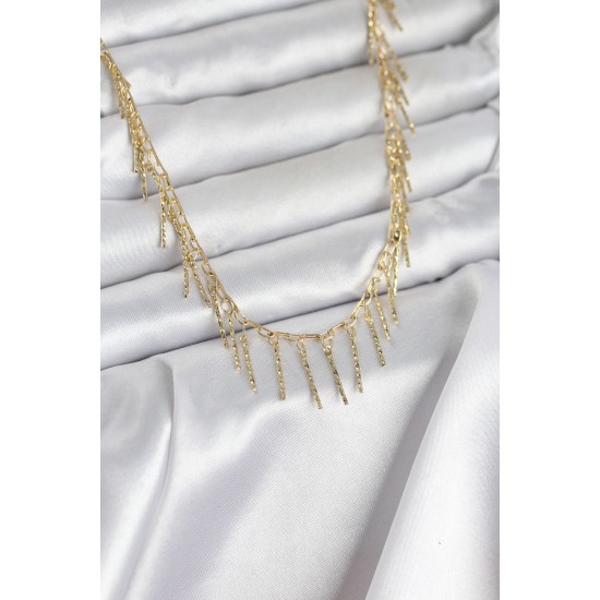 Pirinç Gold Renk Saçaklı Model Kadın Kolye - TJ-BKO11008