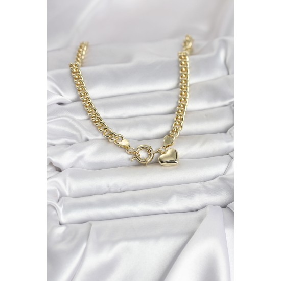 Kalp Detaylı Gold Renk Pirinç Kadın Kolye - TJ-BKO11009