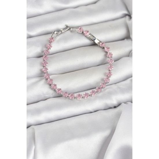 Pembe Kare Zirkon Taşlı Gümüş Renk Pirinç Su Yolu Kadın Bileklik - TJ-BB8323