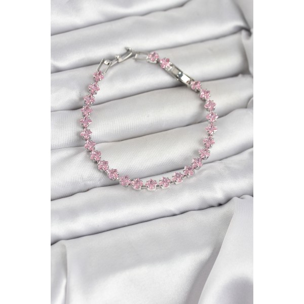 Pembe Kare Zirkon Taşlı Gümüş Renk Pirinç Su Yolu Kadın Bileklik - TJ-BB8323