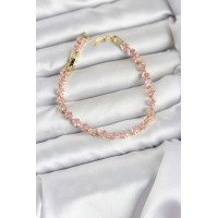 Pembe Kare Zirkon Taşlı Gold Renk Pirinç Su Yolu Kadın Bileklik TJ-BB8324