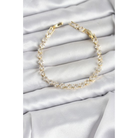 Kare Zirkon Taşlı Gold Renk Pirinç Su Yolu Kadın Bileklik - TJ-BB8326