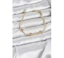 Pembe Yonca Detaylı Zirkon Taşlı Gold Renk Pirinç Su Yolu Kadın Bileklik - TJ-BB8327