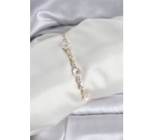 Baget Zirkon Taşlı Çiçek Model Gold Renk Asansörlü Kadın Bileklik - TJ-BB8330