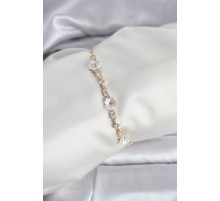 Baget Zirkon Taşlı Çiçek Model Gold Renk Asansörlü Kadın Bileklik - TJ-BB8330