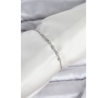 Gümüş Renk Zincir Model Zirkon Taşlı Pirinç Asansörlü Kadın Bileklik - TJ-BB8331