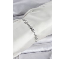 Gümüş Renk Yonca Model Zirkon Taşlı Asansörlü Kadın Bileklik - TJ-BB8333