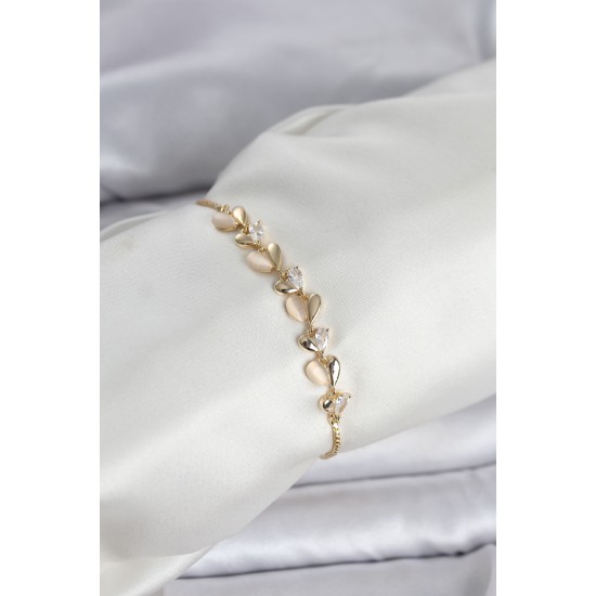 Gold Renk Zirkon Taşlı Sıralı Damla Model Asansörlü Kadın Bileklik - TJ-BB8338
