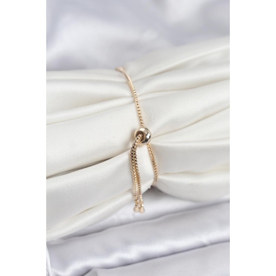 Gold Renk Zirkon Taşlı Sıralı Yonca Model Asansörlü Kadın Bileklik - TJ-BB8340