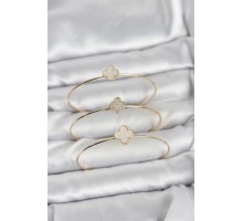 Gold Renk Yonca Model Zirkon Taşlı 3'lü Kadın Bileklik Kombini - TJ-BB8345