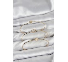 Zirkon Taşlı Gold Renk Tek Taş Model 3'lü Kadın Bileklik Kombini - TJ-BB8351