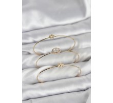 Zirkon Taşlı Gold Renk Tek Taş Model 3'lü Kadın Bileklik Kombini - TJ-BB8351