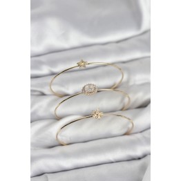 Zirkon Taşlı Gold Renk Tek Taş Model 3'lü Kadın Bileklik Kombini TJ-BB8351