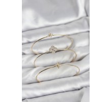 Zirkon Taşlı Gold Renk Yonca Tasarım 3'lü Kadın Bileklik Kombini - TJ-BB8353