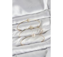 Gold Renk Zirkon Taşlı Kutup Yıldızı Model 3'lü Kadın Bileklik Kombini - TJ-BB8355