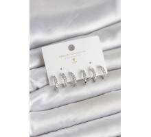 Gümüş Renk Pirinç Zirkon Taşlı Kadın Küpe - TJ-BKP11641