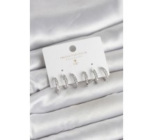 Gümüş Renk Pirinç Zirkon Taşlı Kadın Küpe - TJ-BKP11641