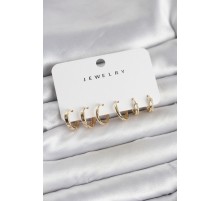 Gold Renk Pirinç 3 Çift Kadın Küpe Seti - TJ-BKP11644