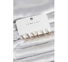 Gold Renk Pirinç Kemik Model 3 Çift Kadın Küpe Seti - TJ-BKP11646