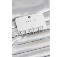 Gümüş Renk Pirinç Kemik Model 3 Çift Kadın Küpe Seti - TJ-BKP11647