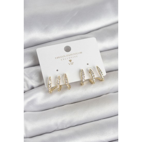 Gold Renk Pirinç Zirkon Taşlı Kadın Küpe - TJ-BKP11648