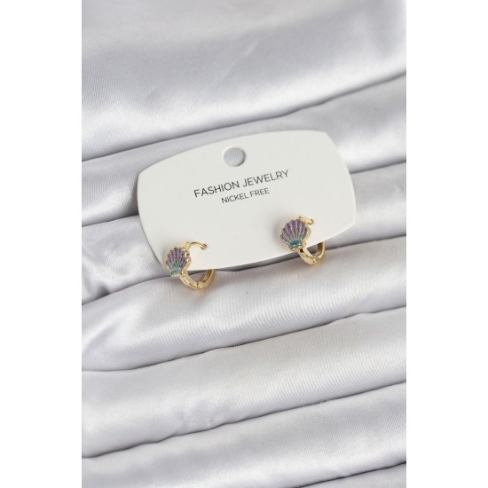 Deniz Kabuğu Model Gold Pirinç Çocuk Küpe - TJ-BKP11649