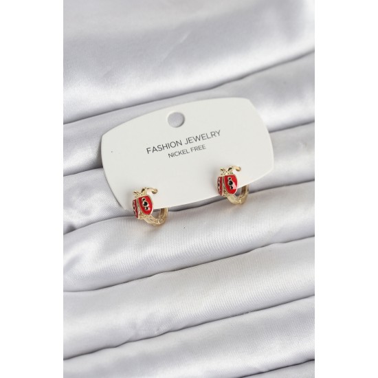 Uğur Böceği Model Gold Renk Pirinç Çocuk Küpe - TJ-BKP11651