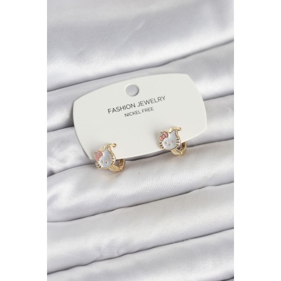 Kitty Model Gold Renk Pirinç Çocuk Küpe - TJ-BKP11652