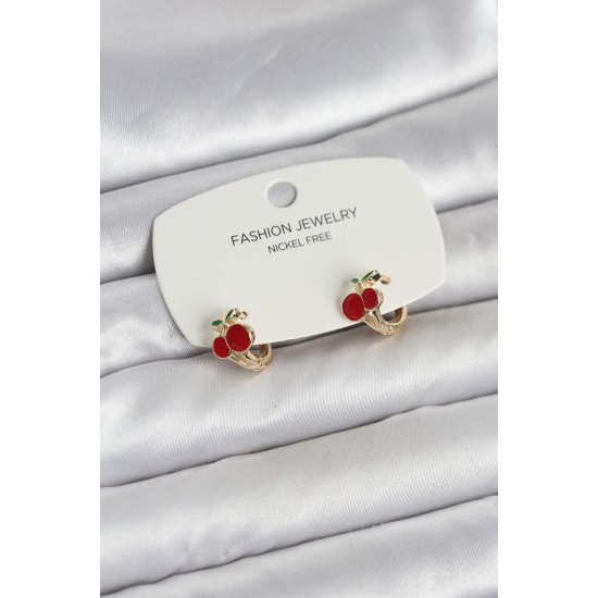 Kiraz Model Gold Renk Pirinç Çocuk Küpe - TJ-BKP11653