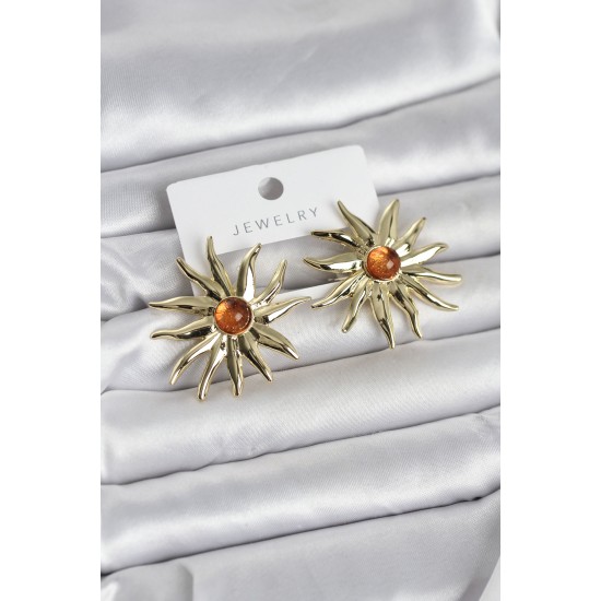 Güneş Model Gold Renk Pirinç Kadın Küpe - TJ-BKP11654