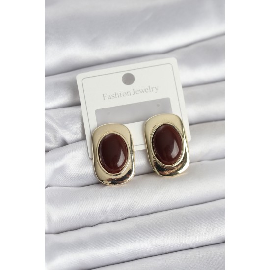 Kahverengi Renk Kare Model Vintage Kadın Küpe - TJ-BKP11656