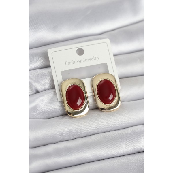 Bordo Renk Kare Model Vintage Kadın Küpe - TJ-BKP11658