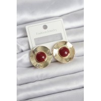 Vintage Model Bordo Gold Renk Pirinç Kadın Küpe TJ-BKP11661
