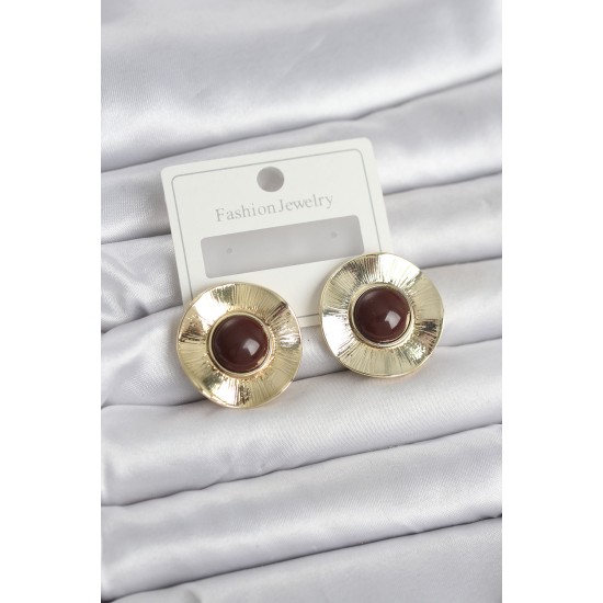 Vintage Model Kahverengi Gold Renk Pirinç Kadın Küpe - TJ-BKP11663