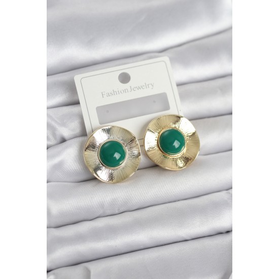 Vintage Model Yeşil Gold Renk Pirinç Kadın Küpe - TJ-BKP11664