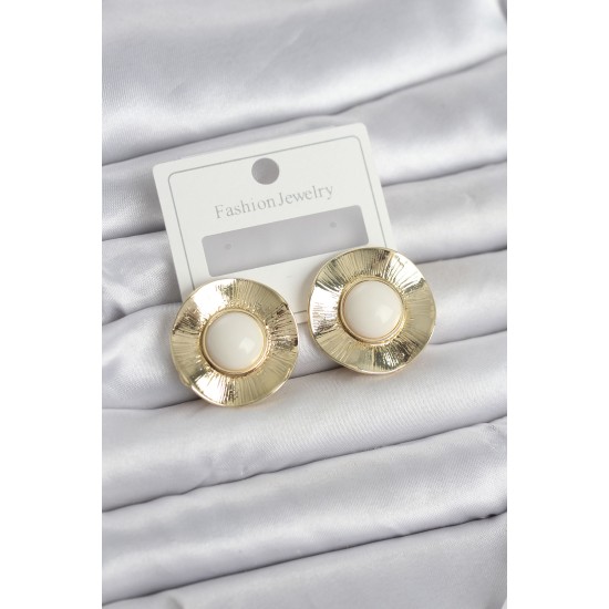 Vintage Model Beyaz Gold Renk Pirinç Kadın Küpe - TJ-BKP11665