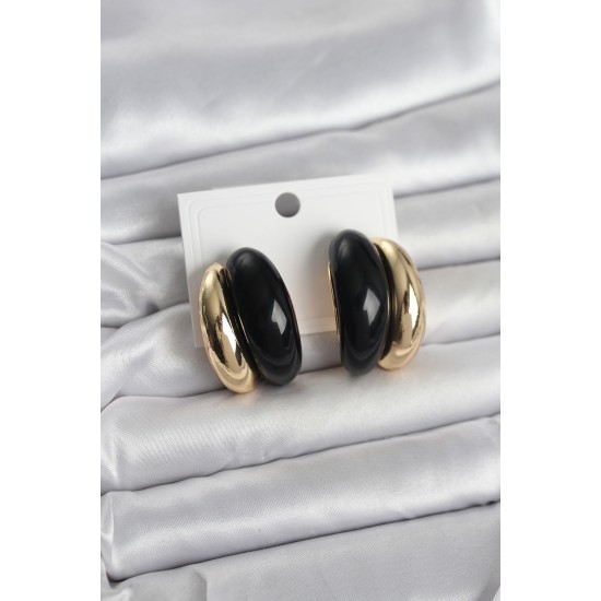 Damla Model Siyah Vintage Gold Renk Kadın Küpe - TJ-BKP11666