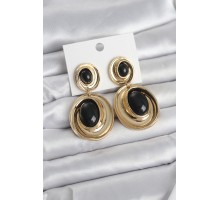 Siyah Sallantılı Damla Model Gold Renk Vintage Kadın Küpe - TJ-BKP11669