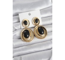 Siyah Sallantılı Damla Model Gold Renk Vintage Kadın Küpe - TJ-BKP11669