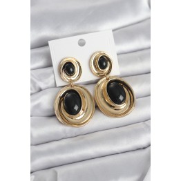 Siyah Sallantılı Damla Model Gold Renk Vintage Kadın Küpe TJ-BKP11669