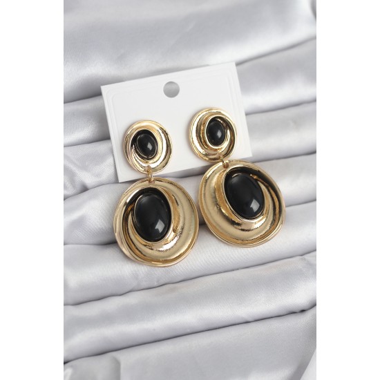 Siyah Sallantılı Damla Model Gold Renk Vintage Kadın Küpe - TJ-BKP11669