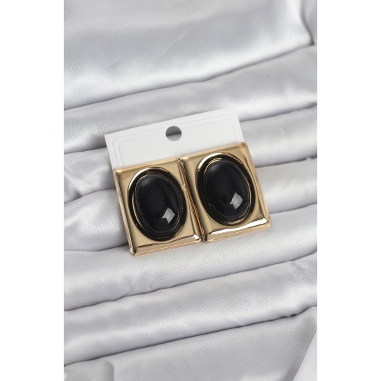 Siyah Kare Model Vintage Gold Renk Kadın Küpe - TJ-BKP11672