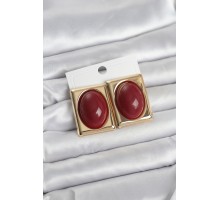 Bordo Kare Model Vintage Gold Renk Kadın Küpe - TJ-BKP11673