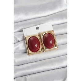 Bordo Kare Model Vintage Gold Renk Kadın Küpe TJ-BKP11673