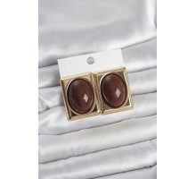 Kahverengi Kare Model Vintage Gold Renk Kadın Küpe - TJ-BKP11674