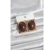 Kahverengi Kare Model Vintage Gold Renk Kadın Küpe - TJ-BKP11674
