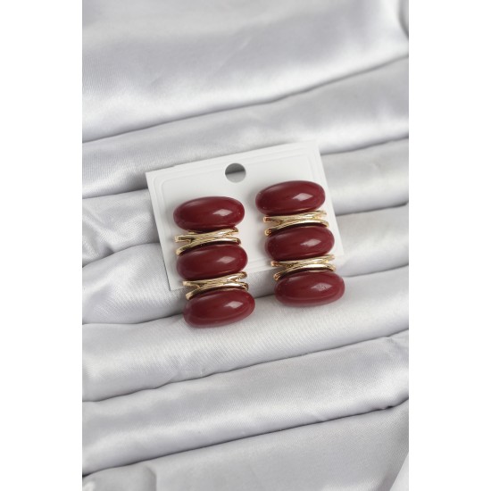 Bordo Vintage Model Gold Renk Kadın Küpe - TJ-BKP11676