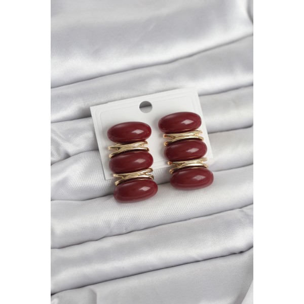 Bordo Vintage Model Gold Renk Kadın Küpe - TJ-BKP11676