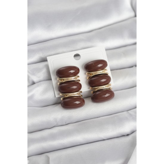 Kahverengi Vintage Model Gold Renk Kadın Küpe - TJ-BKP11677