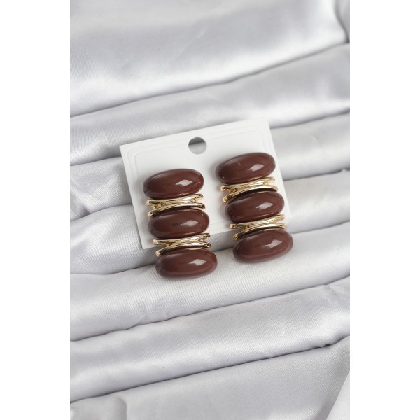 Kahverengi Vintage Model Gold Renk Kadın Küpe - TJ-BKP11677
